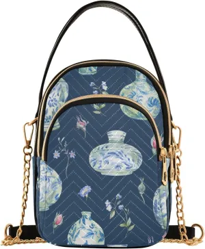 Blue Porcelain Chinese Vase Design Crossbody Bags Shoulder Bag for Women Stylish Ladies Messenger Bags Cell Phone Purse and Handbags Wallet