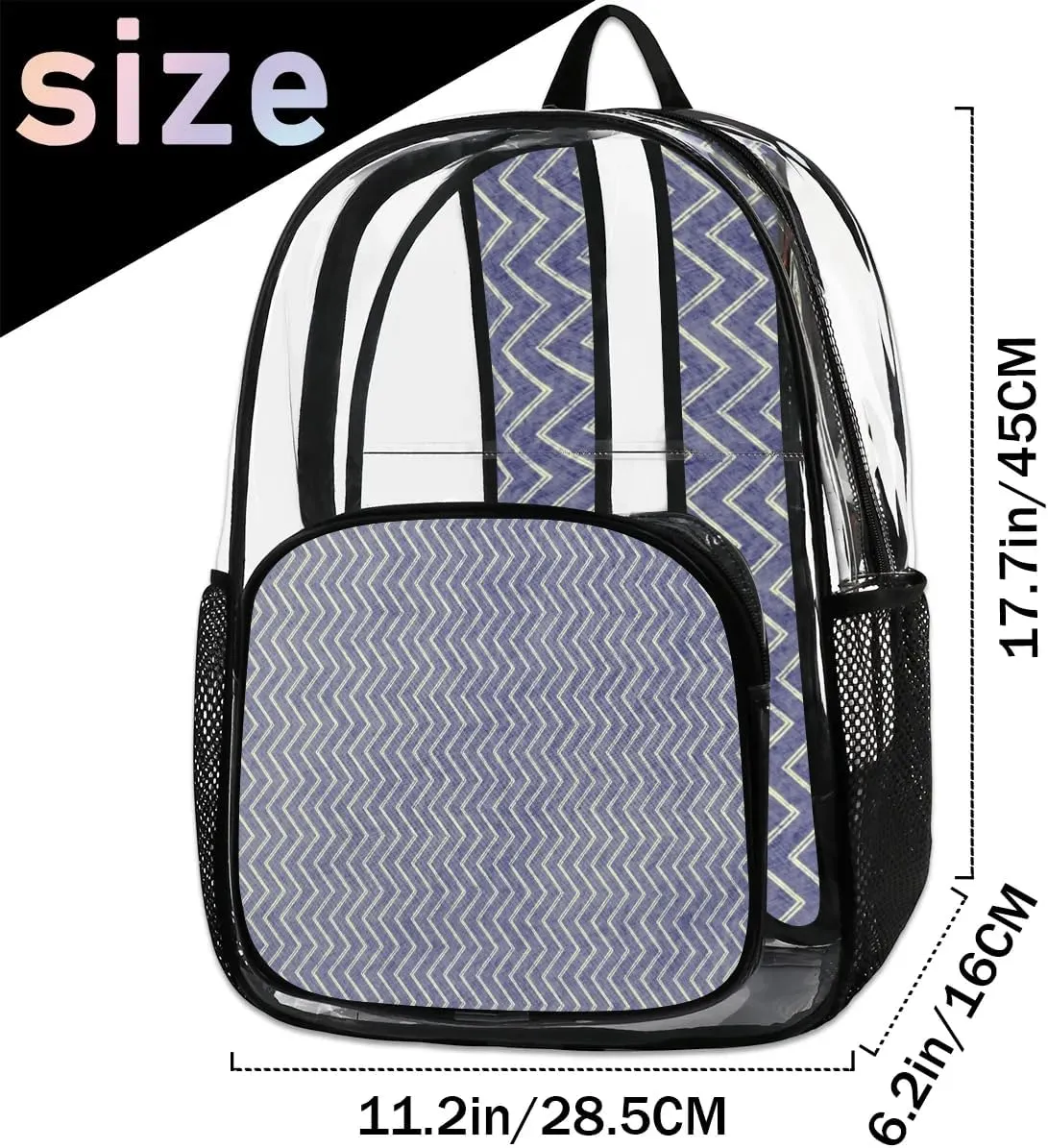 Blue White Lines Clear Backpack Stadium Approved Heavy Duty Transparent Backpack for Women Men Large PVC See Through Bag for Sports Event Concert Festival Work Travel