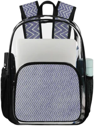 Blue White Lines Clear Backpack Stadium Approved Heavy Duty Transparent Backpack for Women Men Large PVC See Through Bag for Sports Event Concert Festival Work Travel