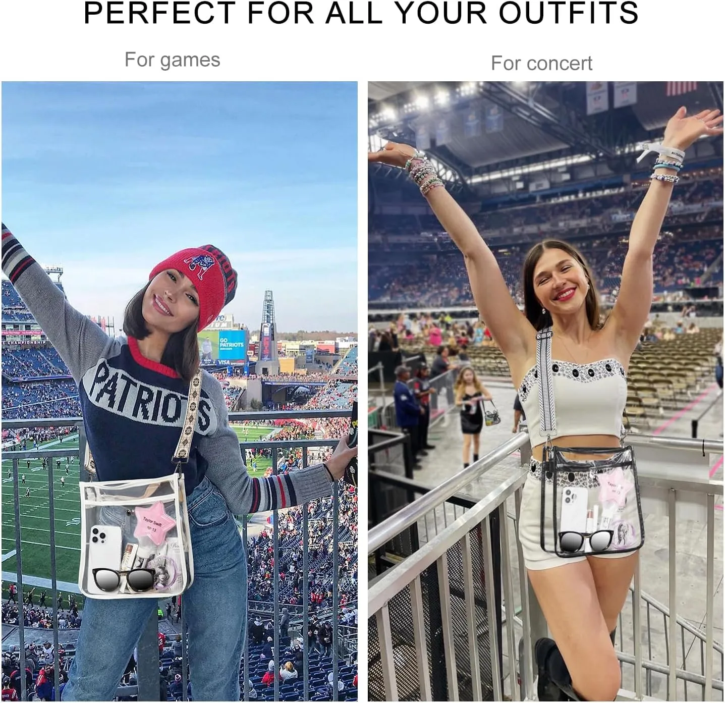 Bluome Clear Bag for Stadium Events 12 x6 x12, Clear Crossbody Purses for Women Concerts Stadium Approved Work Beach