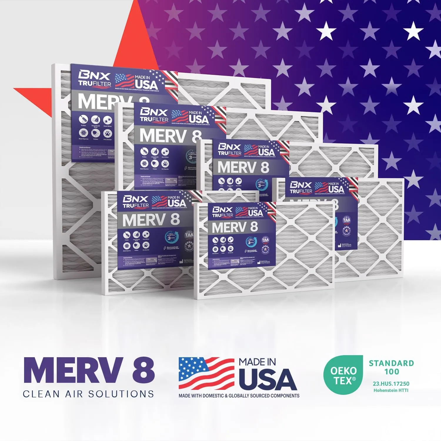 BNX TruFilter 14x24x1 Air Filter MERV 8 (6-Pack) - MADE IN USA – Dust & Pet Defense Air Conditioner HVAC AC Furnace Filters for Dust, Pet, Mold, Pollen MPR 600 – 700 & FPR 5