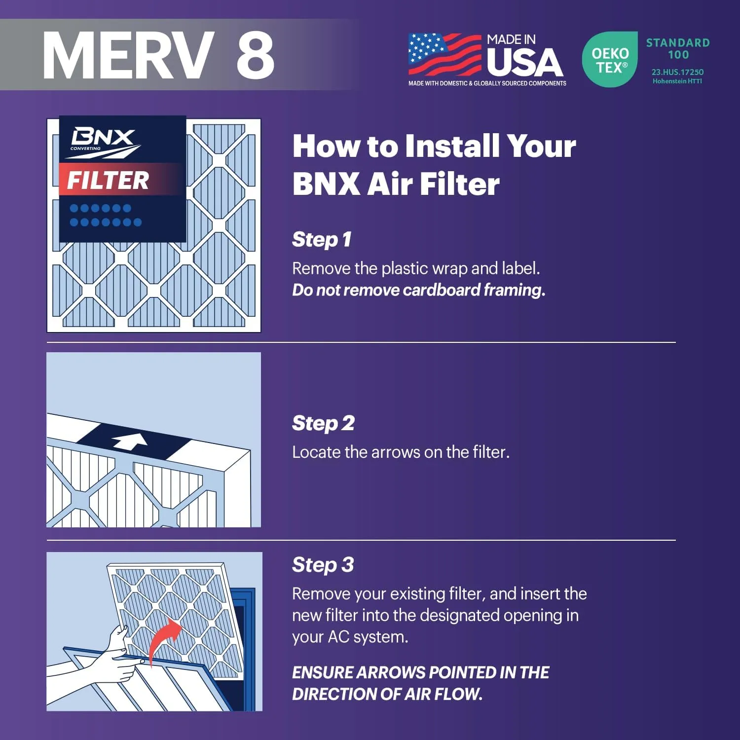 BNX TruFilter 14x24x1 Air Filter MERV 8 (6-Pack) - MADE IN USA – Dust & Pet Defense Air Conditioner HVAC AC Furnace Filters for Dust, Pet, Mold, Pollen MPR 600 – 700 & FPR 5