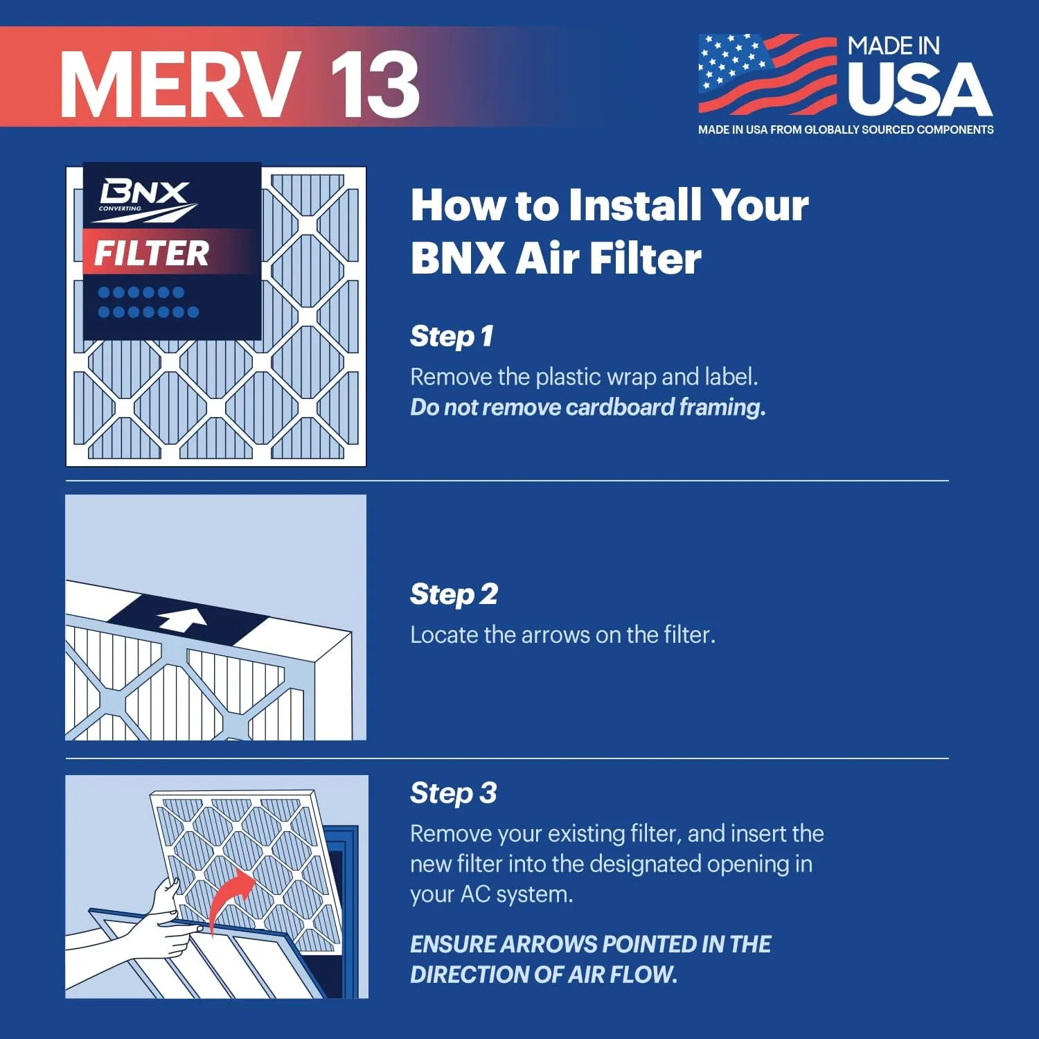 BNX TruFilter 16x25x1 Air Filter MERV 13 (6-Pack) - MADE IN USA - Electrostatic Pleated Air Conditioner HVAC AC Furnace Filters for Allergies, Pollen, Mold, Bacteria, Smoke, Allergen, MPR 1900 FPR 10