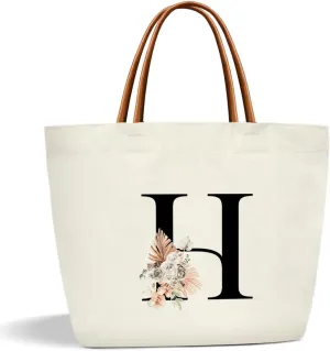 Boho Monogram Initial H Tote Bags for Women, Personalized Canvas Tote Bags Monogrammed Gifts for Women Birthday Wedding Gifts for Mom Sister Teacher Friend Bridesmaid, Beach Bag Shopping Handbag -ZM08