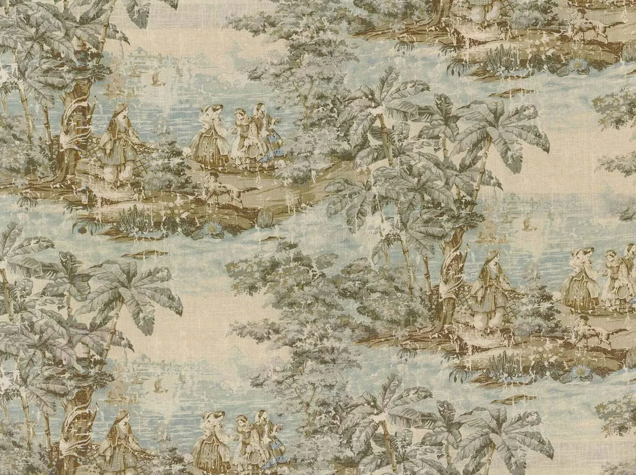 Bosporus Flax Spa Blue Linen Blend Toile Covington Fabric