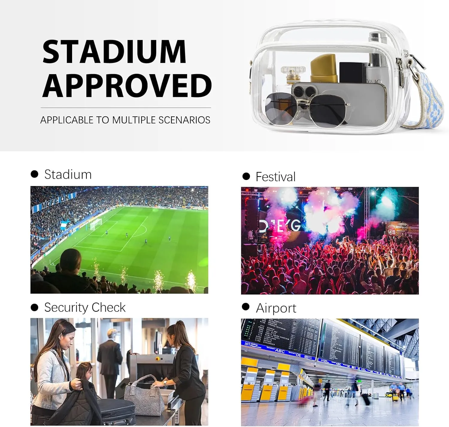 BOSTANTEN Clear Bag for Women Stadium Approved Clear Bags Small Crossbody Purse Trendy for Concerts Sports Events