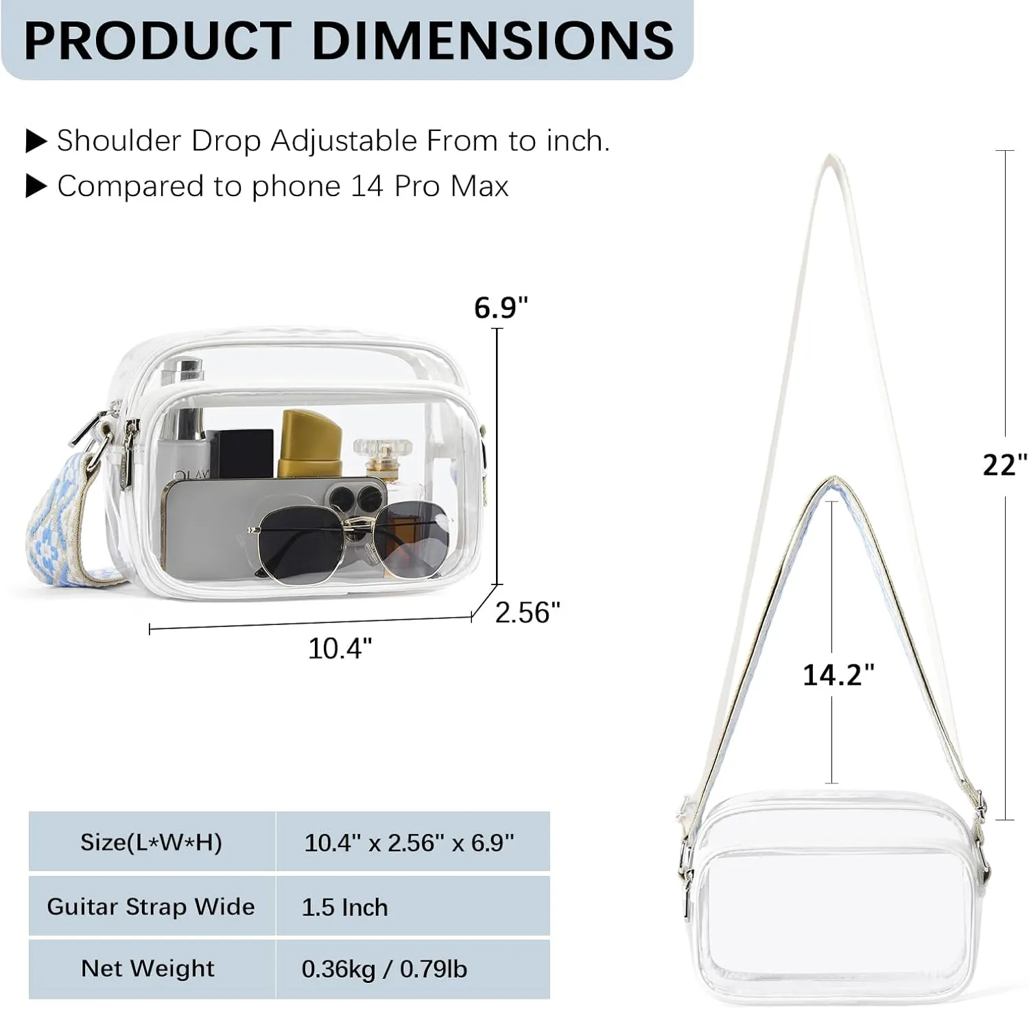 BOSTANTEN Clear Bag for Women Stadium Approved Clear Bags Small Crossbody Purse Trendy for Concerts Sports Events