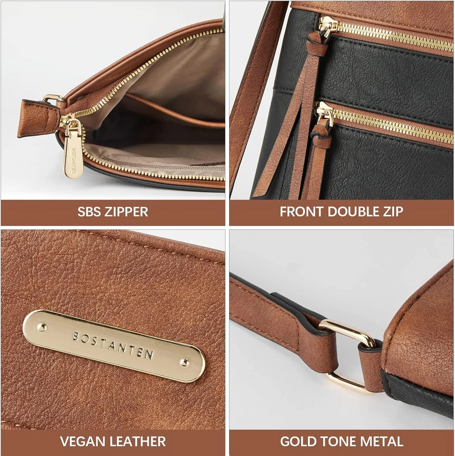 BOSTANTEN Crossbody Bags for Women Trendy Vegan Leather Purse Designer Shoulder Handbags with Adjustable Strap Zipper Pocket