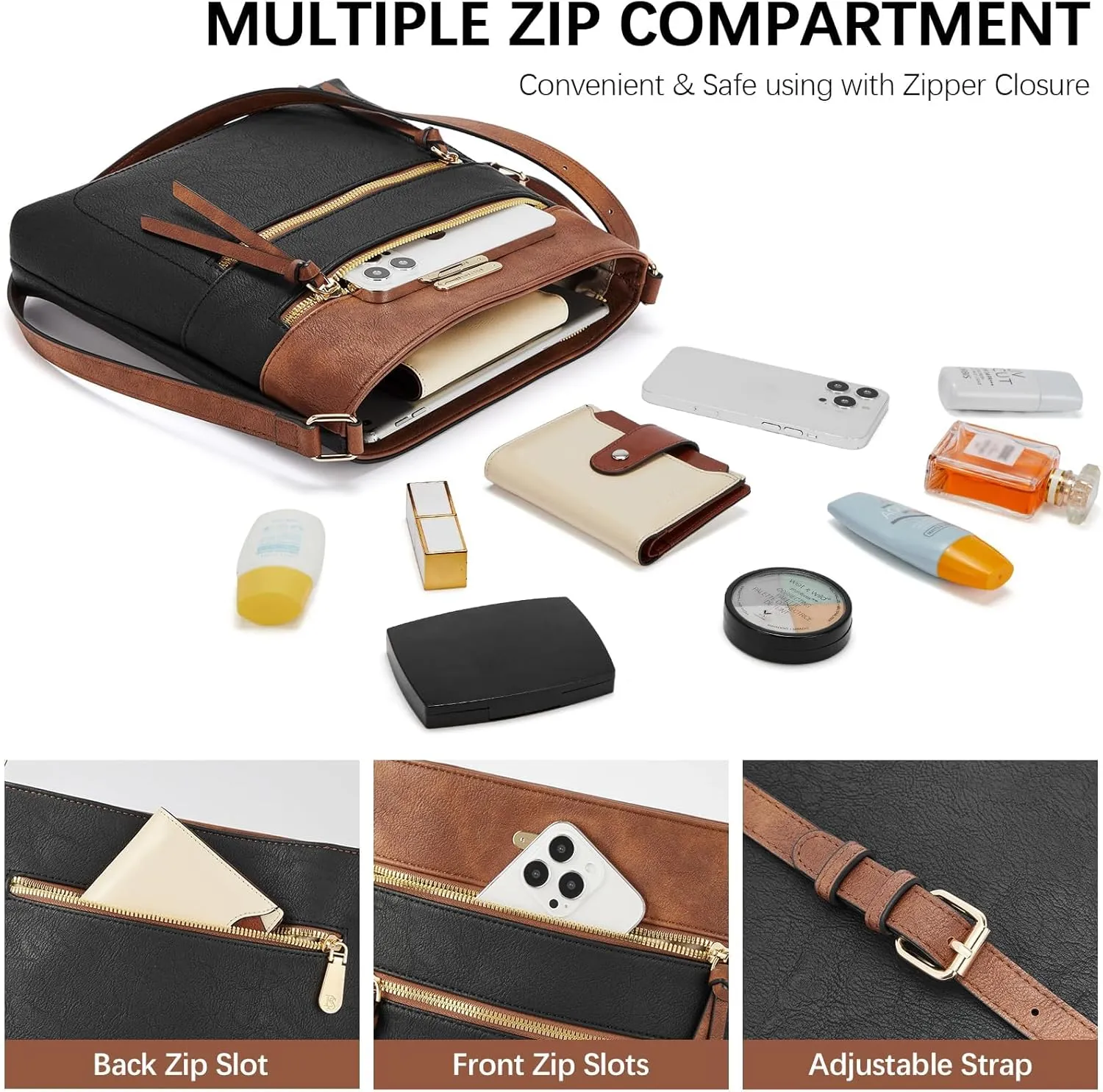BOSTANTEN Crossbody Bags for Women Trendy Vegan Leather Purse Designer Shoulder Handbags with Adjustable Strap Zipper Pocket
