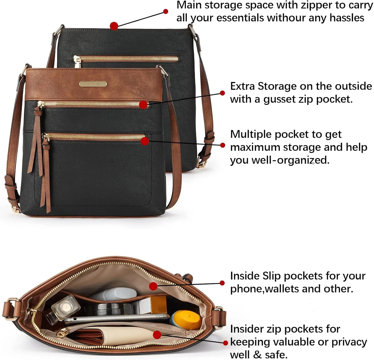 BOSTANTEN Crossbody Bags for Women Trendy Vegan Leather Purse Designer Shoulder Handbags with Adjustable Strap Zipper Pocket