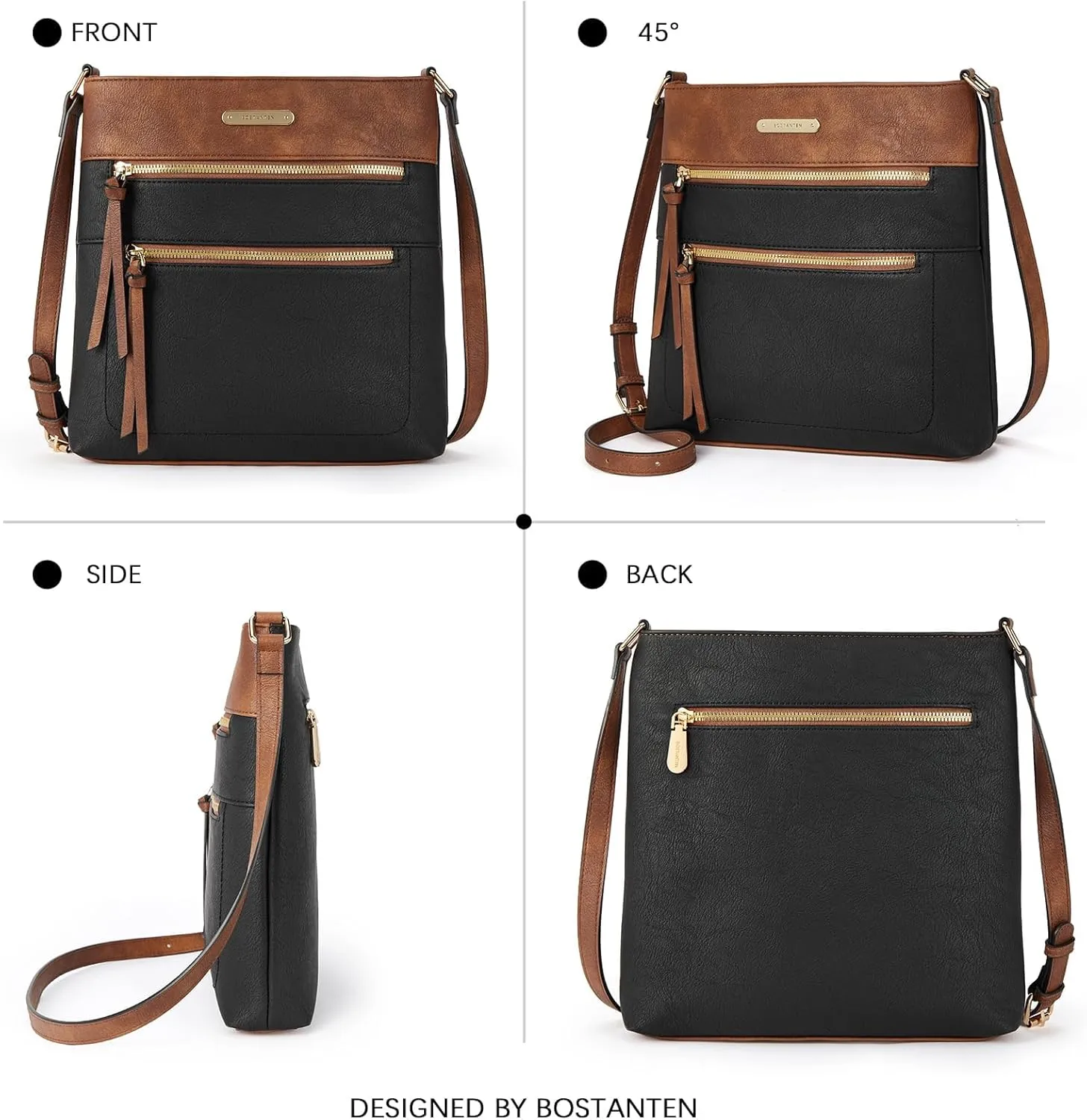 BOSTANTEN Crossbody Bags for Women Trendy Vegan Leather Purse Designer Shoulder Handbags with Adjustable Strap Zipper Pocket