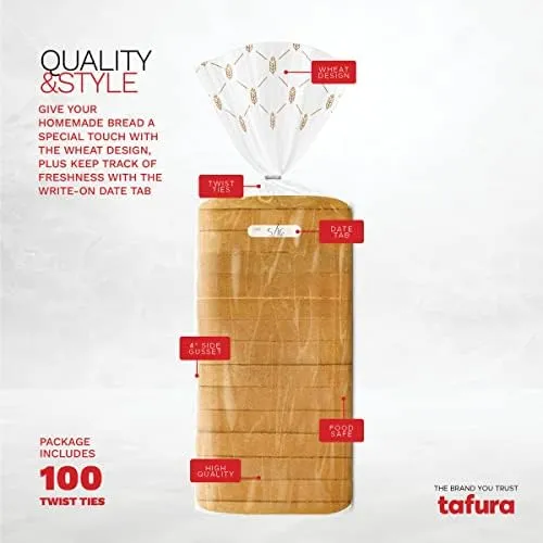 Bread Bags (100 Count) Bread Bags for Homemade Bread, Plastic Bread Bags with Twist Ties, 100 Clear Storage Bags, BPA Free