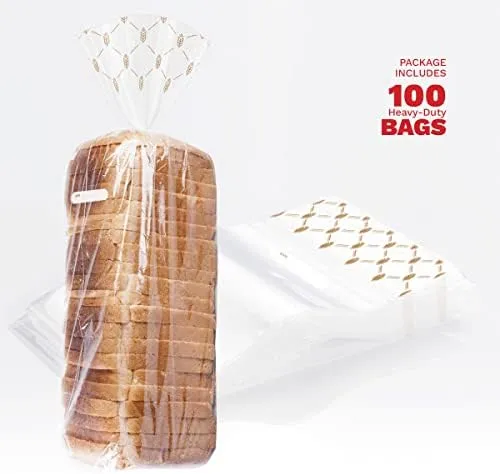 Bread Bags (100 Count) Bread Bags for Homemade Bread, Plastic Bread Bags with Twist Ties, 100 Clear Storage Bags, BPA Free