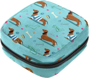 Brown Dachshund Dog Blue Cosmetic Bags for Women - Cosmetic Bag Women Handbags Purses Makeup Organizer Storage Makeup Bag Girls Pencil Case Bags