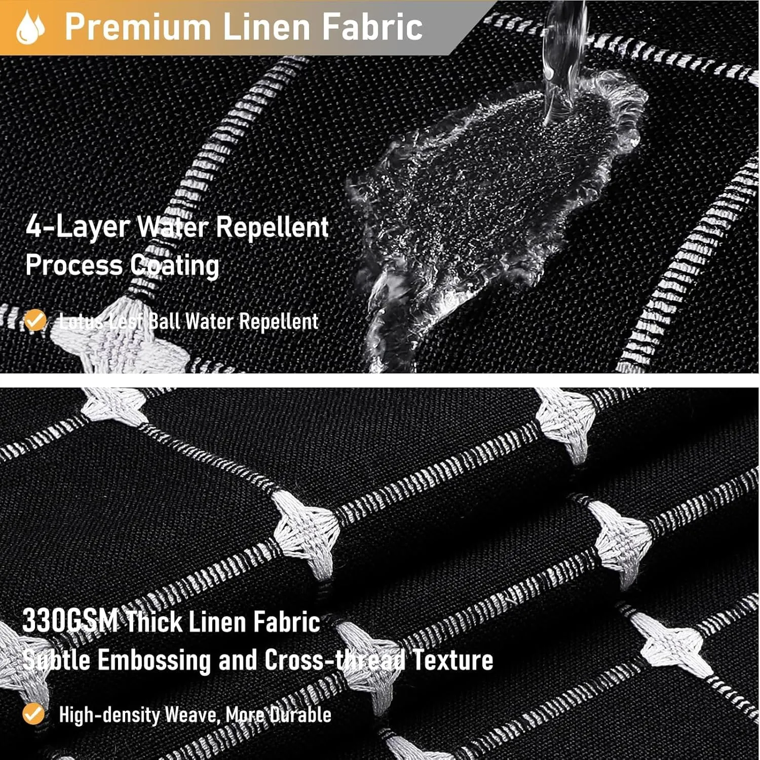 BTTN Extra Long Shower Curtain - 72x96 Inch Long Boho Linen Fabric Heavy Duty Shower Curtain Set with Plastic Hooks, Tall Farmhouse Aesthetic Cute Tassel Shower Curtains for Bathroom, Black and White
