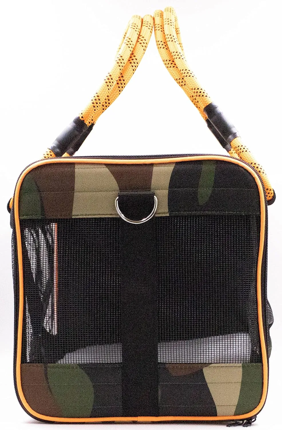 Buddy's Best Airline Approved Pet Carrier – Army Camo & Orange for Dog or Cat, Fits Under Seat, TSA Compliant, Ventilated Mesh Design w/Waterproof Base & Reflective Strips