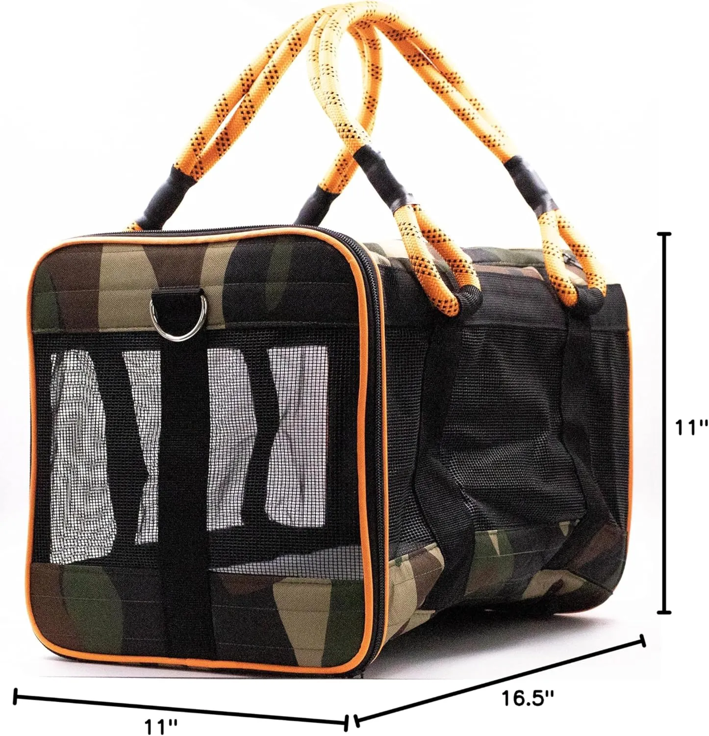 Buddy's Best Airline Approved Pet Carrier – Army Camo & Orange for Dog or Cat, Fits Under Seat, TSA Compliant, Ventilated Mesh Design w/Waterproof Base & Reflective Strips