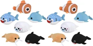 BULK -12 Mini Ocean Animal Small Plush Stuffed Animals-Shark, Dolphin, Walrus, Orca, Seal, Clownfish-Plushie Prize Party Favor-Soft Sea Aquatic Stuffie (BULK - Set of 12 RANDOM GRAB (1 DOZEN))