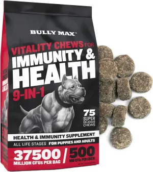 Bully Max 9-in-1 Dog Chews & Multivitamin Treats for Puppy & Adult Dogs - 75 Soft Chews, Dog Supplements & Vitamins for All Breeds - Skin, Coat, Brain, Heart, Digestive Health, Immunity, Joint Support