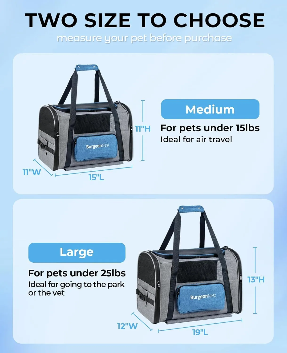 BurgeonNest Cat Carrier with Wheels, Airline Approved Pet Carrier for Dogs 15 lbs with Telescopic Handle, Small Dog Bag with Wheels Removable, Soft Rolling Cat Purse with Large Pocket