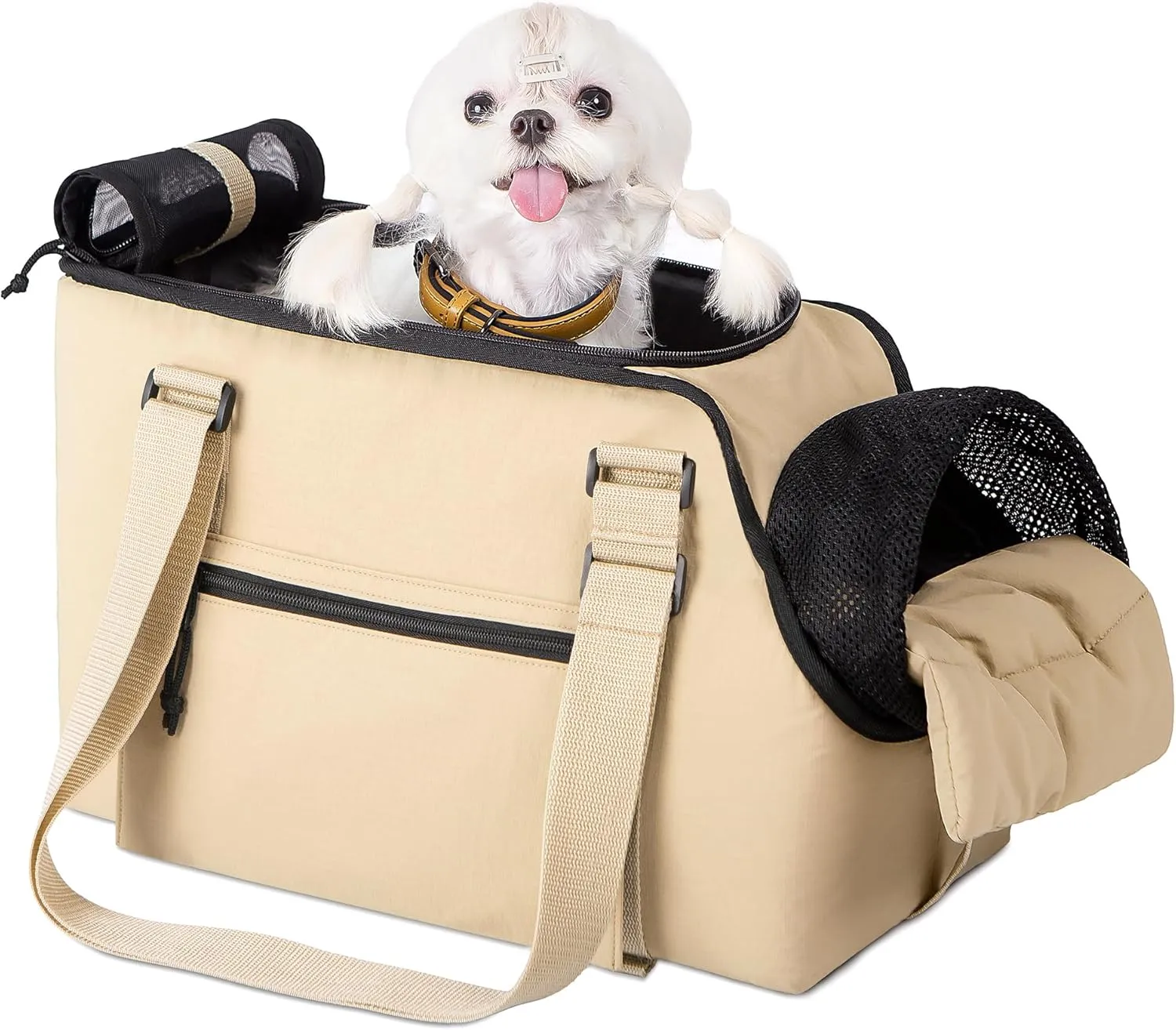 BurgeonNest Dog Purse Carrier for Small Dogs and Cats, Soft Sided Cozy Plush Pet Bag Carrier, 15.7" L x 8" W x 11" H Lightweight Pet Tote Bag with Secure Harness Clip