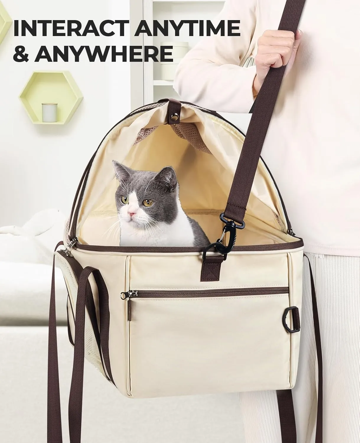 BurgeonNest Top-Expandable Large Cat Carrier, Soft Sided Cat Bag Carrier for Medium Large Pet 15 lbs, Upgrade Small Dog Car Seat, Collapsible Puppy Travel Bag with Semi-Open Mode Canopy