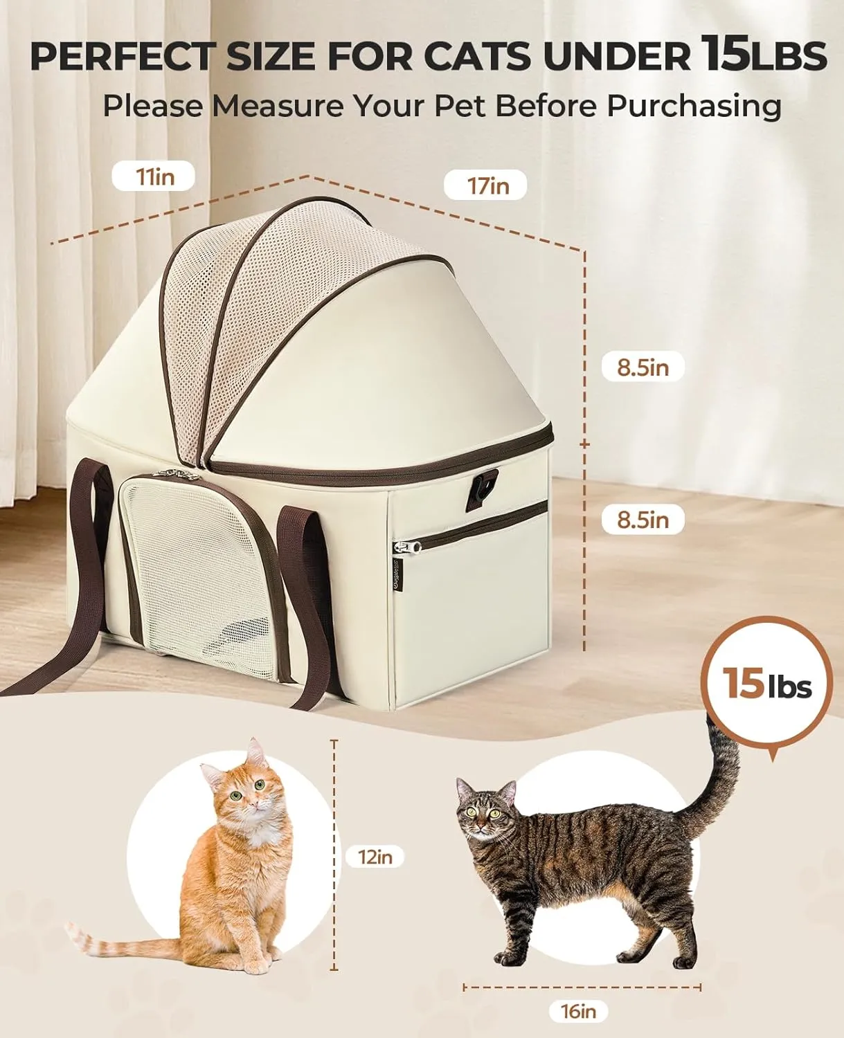 BurgeonNest Top-Expandable Large Cat Carrier, Soft Sided Cat Bag Carrier for Medium Large Pet 15 lbs, Upgrade Small Dog Car Seat, Collapsible Puppy Travel Bag with Semi-Open Mode Canopy