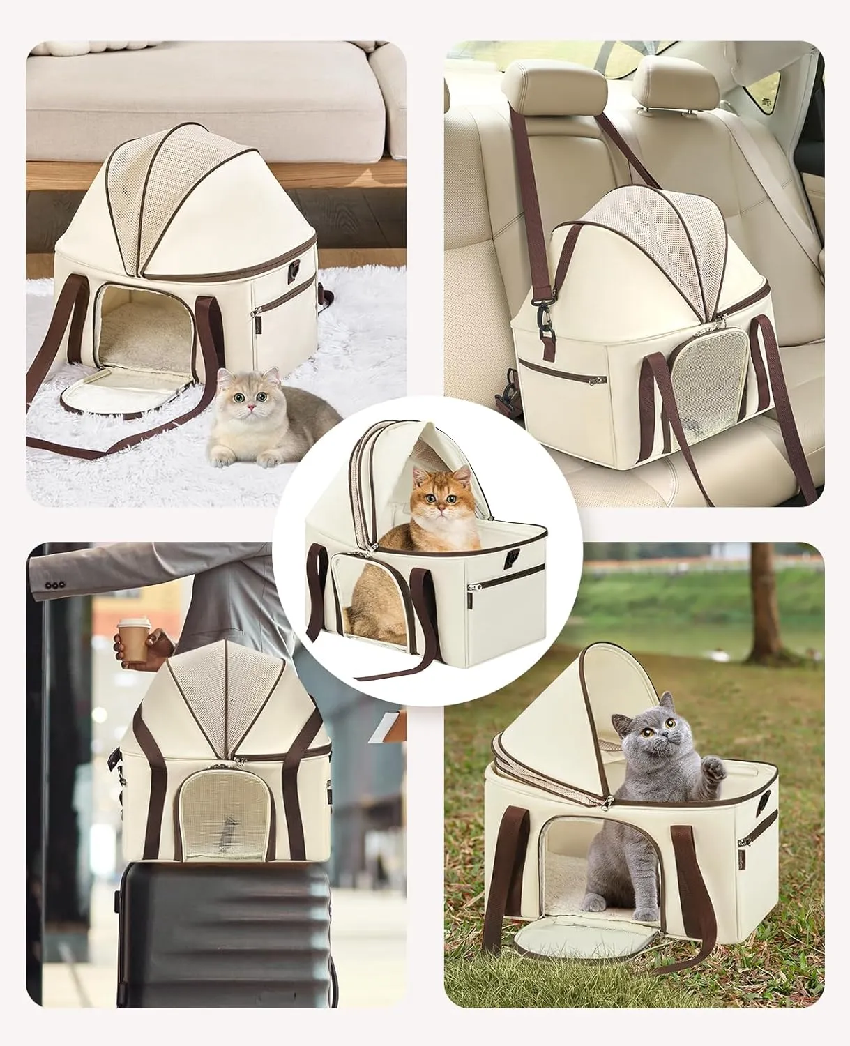 BurgeonNest Top-Expandable Large Cat Carrier, Soft Sided Cat Bag Carrier for Medium Large Pet 15 lbs, Upgrade Small Dog Car Seat, Collapsible Puppy Travel Bag with Semi-Open Mode Canopy