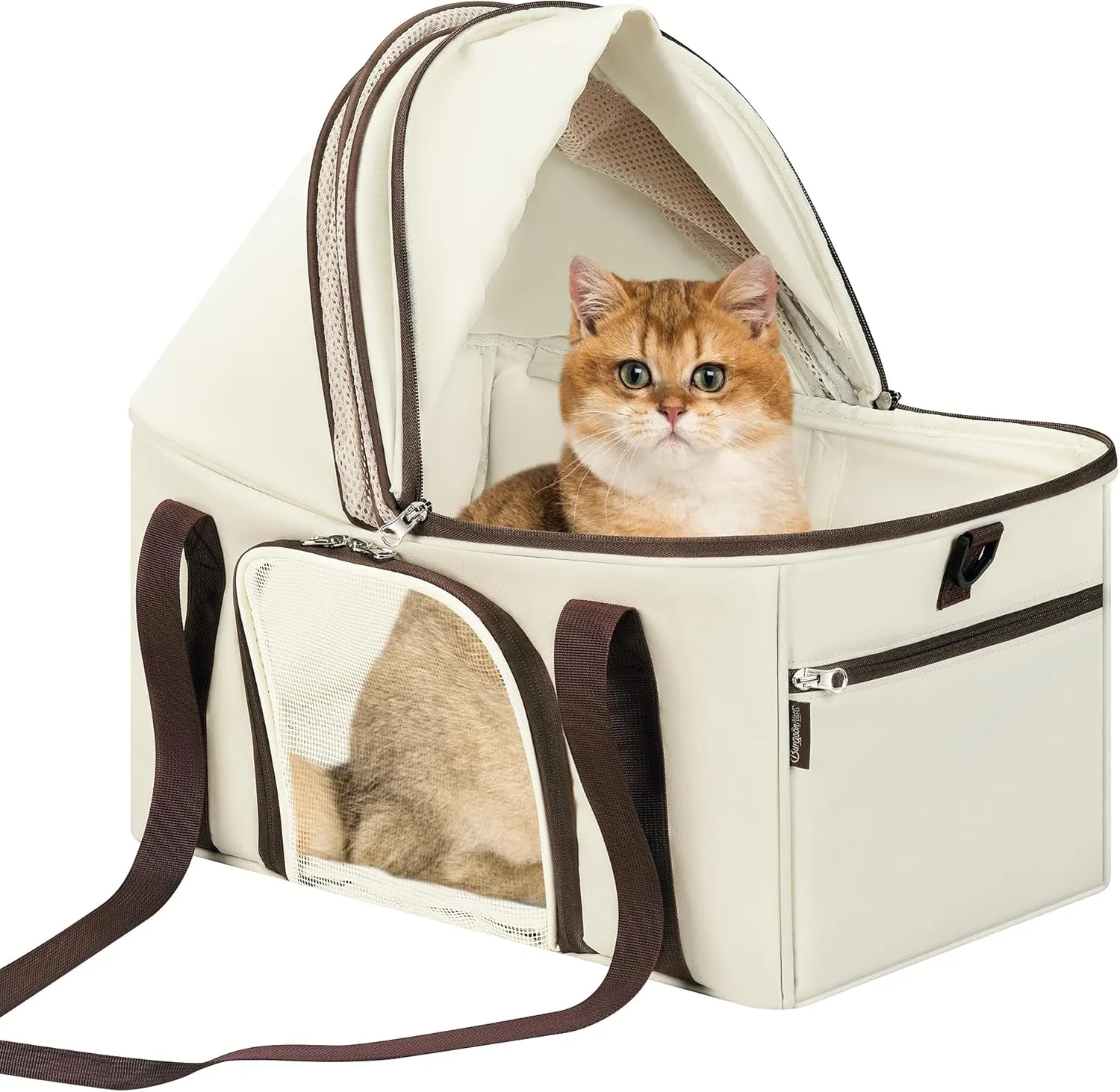 BurgeonNest Top-Expandable Large Cat Carrier, Soft Sided Cat Bag Carrier for Medium Large Pet 15 lbs, Upgrade Small Dog Car Seat, Collapsible Puppy Travel Bag with Semi-Open Mode Canopy