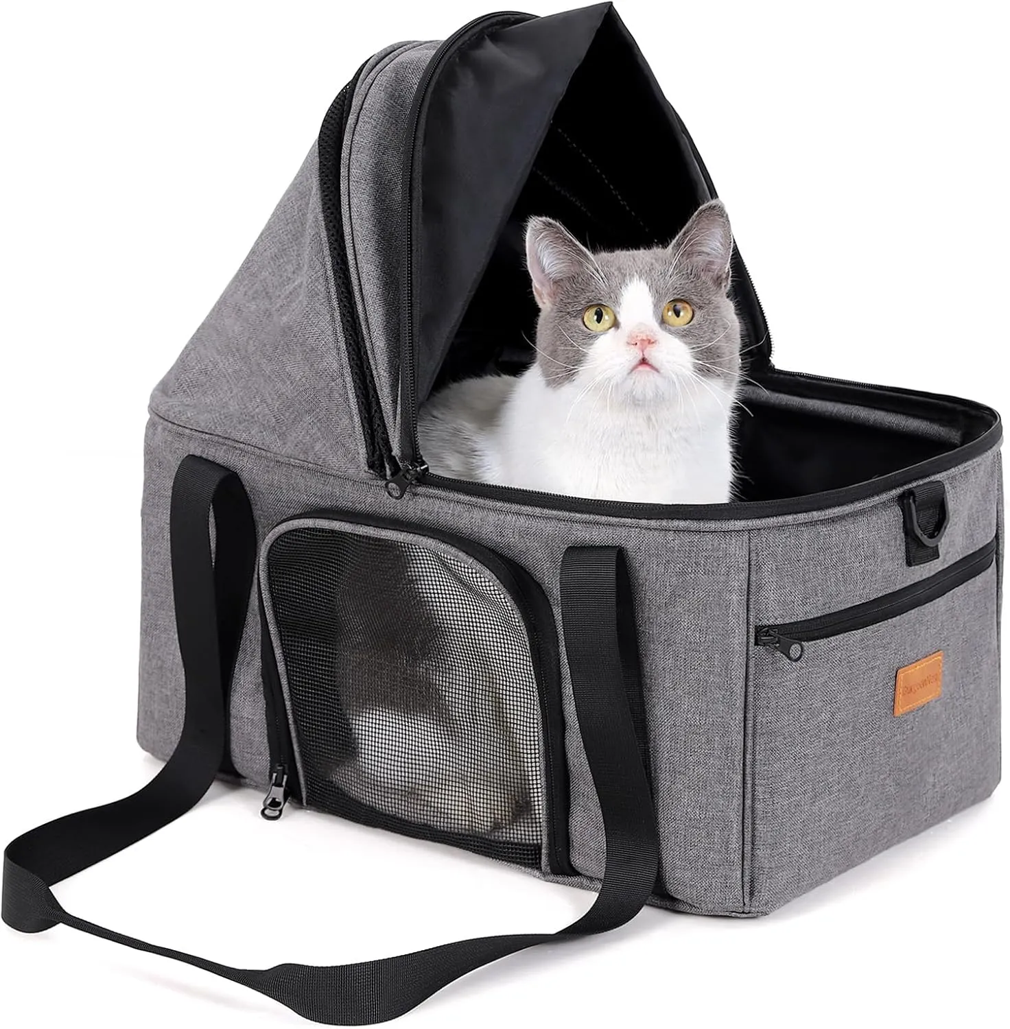 BurgeonNest Top-Expandable Large Cat Carrier, Soft Sided Cat Bag Carrier for Medium Large Pet 25 lbs, Upgrade Small Dog Car Seat, Collapsible Puppy Travel Bag with Semi-Open Mode Canopy