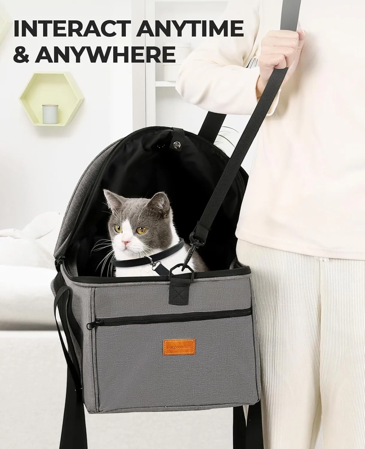 BurgeonNest Top-Expandable Large Cat Carrier, Soft Sided Cat Bag Carrier for Medium Large Pet 25 lbs, Upgrade Small Dog Car Seat, Collapsible Puppy Travel Bag with Semi-Open Mode Canopy