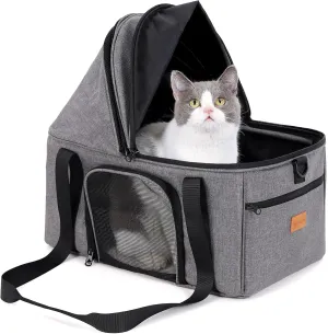 BurgeonNest Top-Expandable Large Cat Carrier, Soft Sided Cat Bag Carrier for Medium Large Pet 25 lbs, Upgrade Small Dog Car Seat, Collapsible Puppy Travel Bag with Semi-Open Mode Canopy