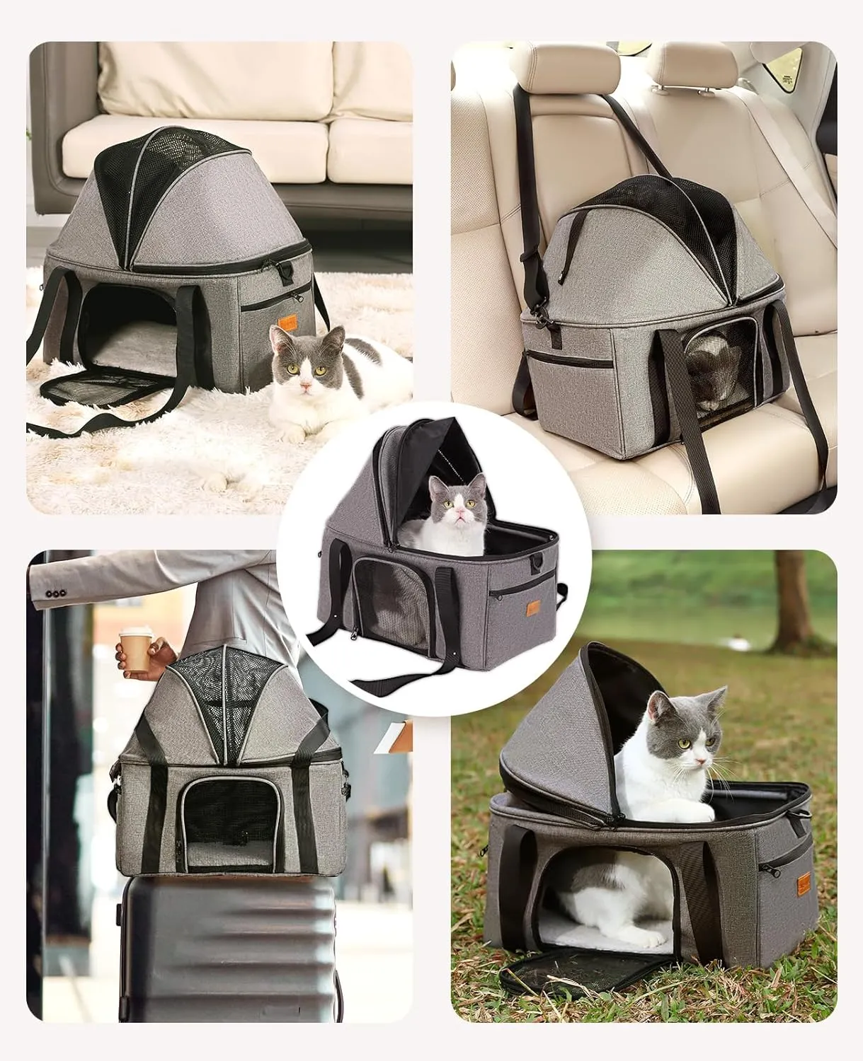 BurgeonNest Top-Expandable Large Cat Carrier, Soft Sided Cat Bag Carrier for Medium Large Pet 25 lbs, Upgrade Small Dog Car Seat, Collapsible Puppy Travel Bag with Semi-Open Mode Canopy