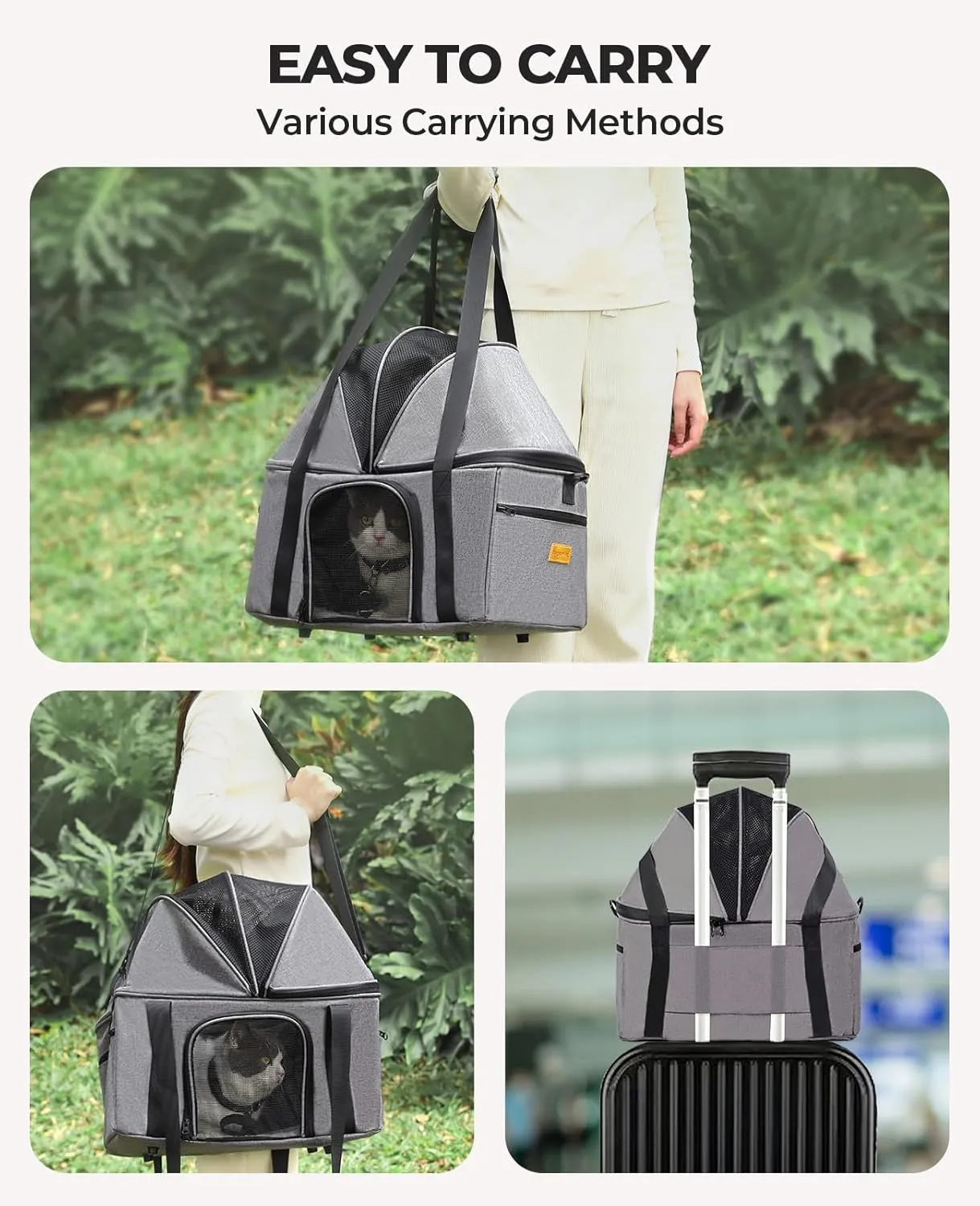 BurgeonNest Top-Expandable Large Cat Carrier, Soft Sided Cat Bag Carrier for Medium Large Pet 25 lbs, Upgrade Small Dog Car Seat, Collapsible Puppy Travel Bag with Semi-Open Mode Canopy