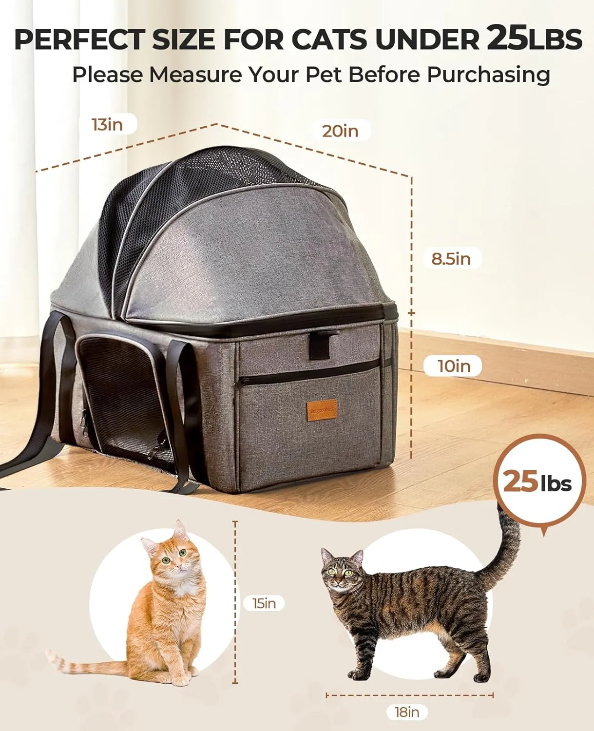 BurgeonNest Top-Expandable Large Cat Carrier, Soft Sided Cat Bag Carrier for Medium Large Pet 25 lbs, Upgrade Small Dog Car Seat, Collapsible Puppy Travel Bag with Semi-Open Mode Canopy
