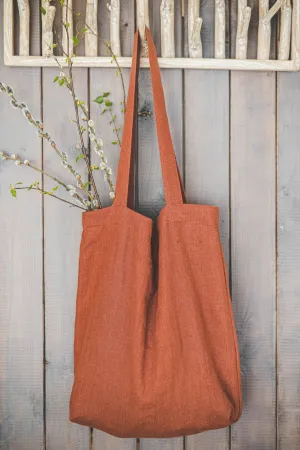 Burnt orange linen tote bag