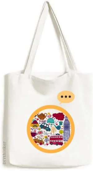 Bus Tower UK England Big Ben Landmark Expression Gift Sack Canvas Tote Shoulder Bag