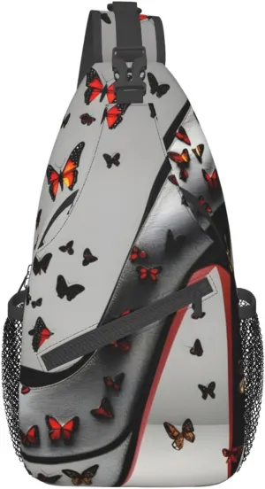 Butterfly High Heel Print Sling Backpack, Sling Bag, Crossbody Chest Bag Daypack, for Hiking Travel