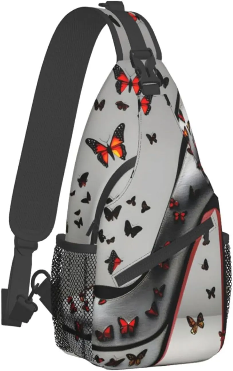 Butterfly High Heel Print Sling Backpack, Sling Bag, Crossbody Chest Bag Daypack, for Hiking Travel