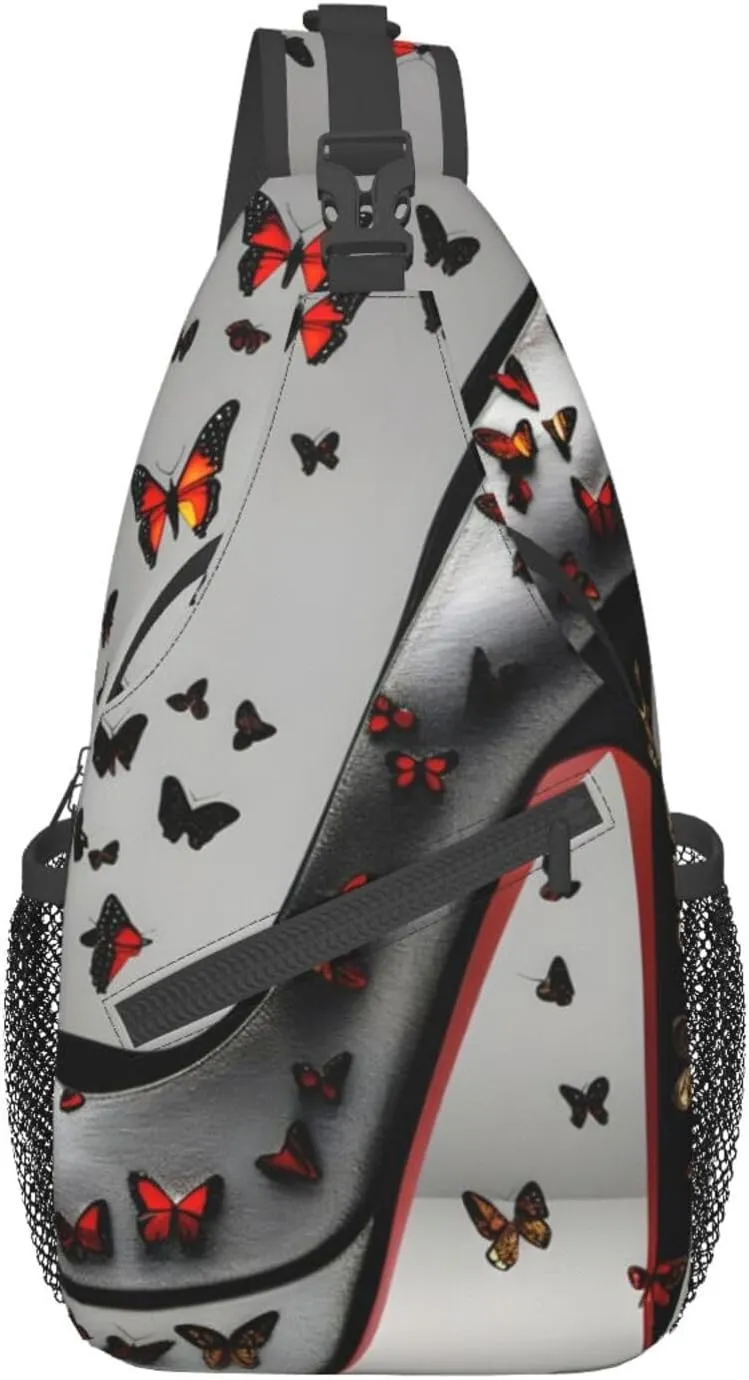Butterfly High Heel Print Sling Backpack, Sling Bag, Crossbody Chest Bag Daypack, for Hiking Travel