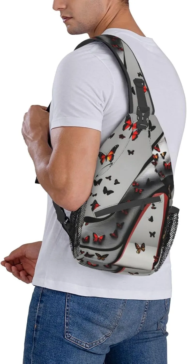 Butterfly High Heel Print Sling Backpack, Sling Bag, Crossbody Chest Bag Daypack, for Hiking Travel