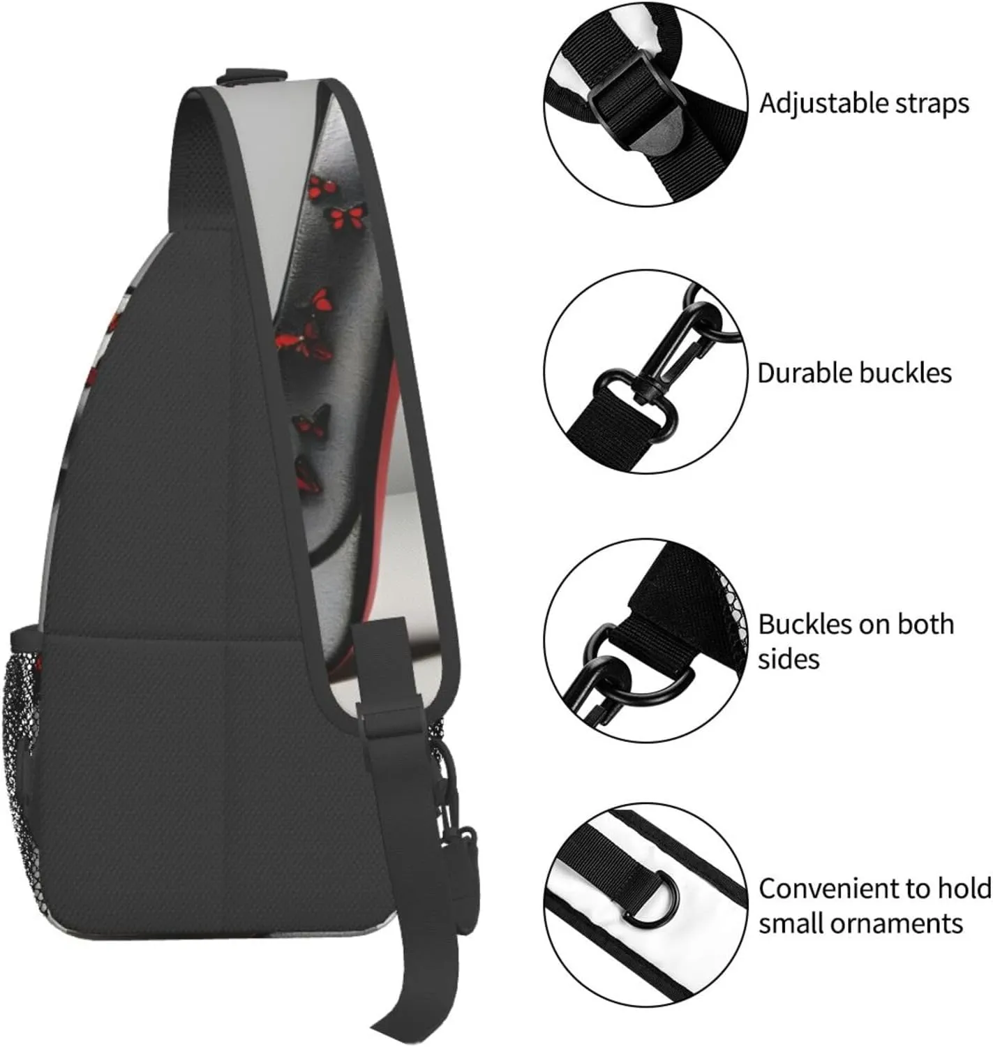 Butterfly High Heel Print Sling Backpack, Sling Bag, Crossbody Chest Bag Daypack, for Hiking Travel