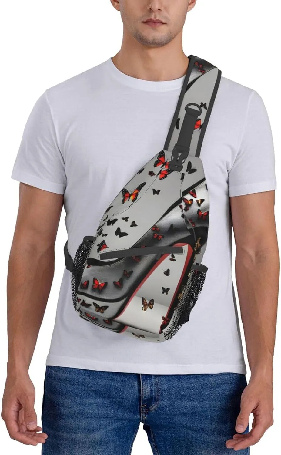 Butterfly High Heel Print Sling Backpack, Sling Bag, Crossbody Chest Bag Daypack, for Hiking Travel