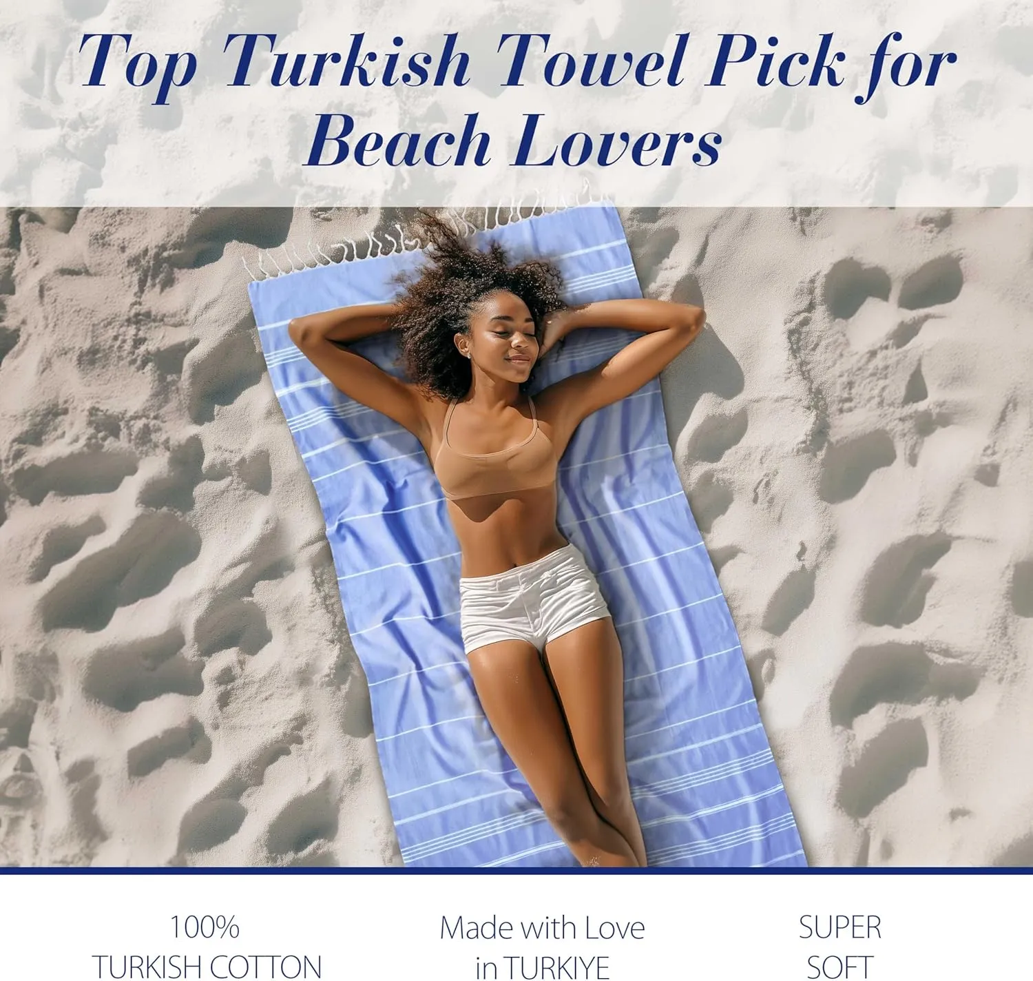 Cacala Lightweight and Thin Turkish Beach Towel 100% Cotton Sand-Free and Quick-Drying Goodness Perfect as an Extra Large Travel Towel, Beach Accessory, or Gift for Beach Lovers, 37 x 70