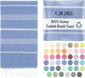Cacala Lightweight and Thin Turkish Beach Towel 100% Cotton Sand-Free and Quick-Drying Goodness Perfect as an Extra Large Travel Towel, Beach Accessory, or Gift for Beach Lovers, 37 x 70