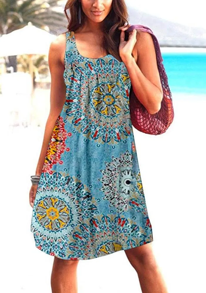 Camisunny Women Casual Loose Tank Dresses Sleeveless Beach Vacation Dress Swing Pleated U Neck Fashion Soft