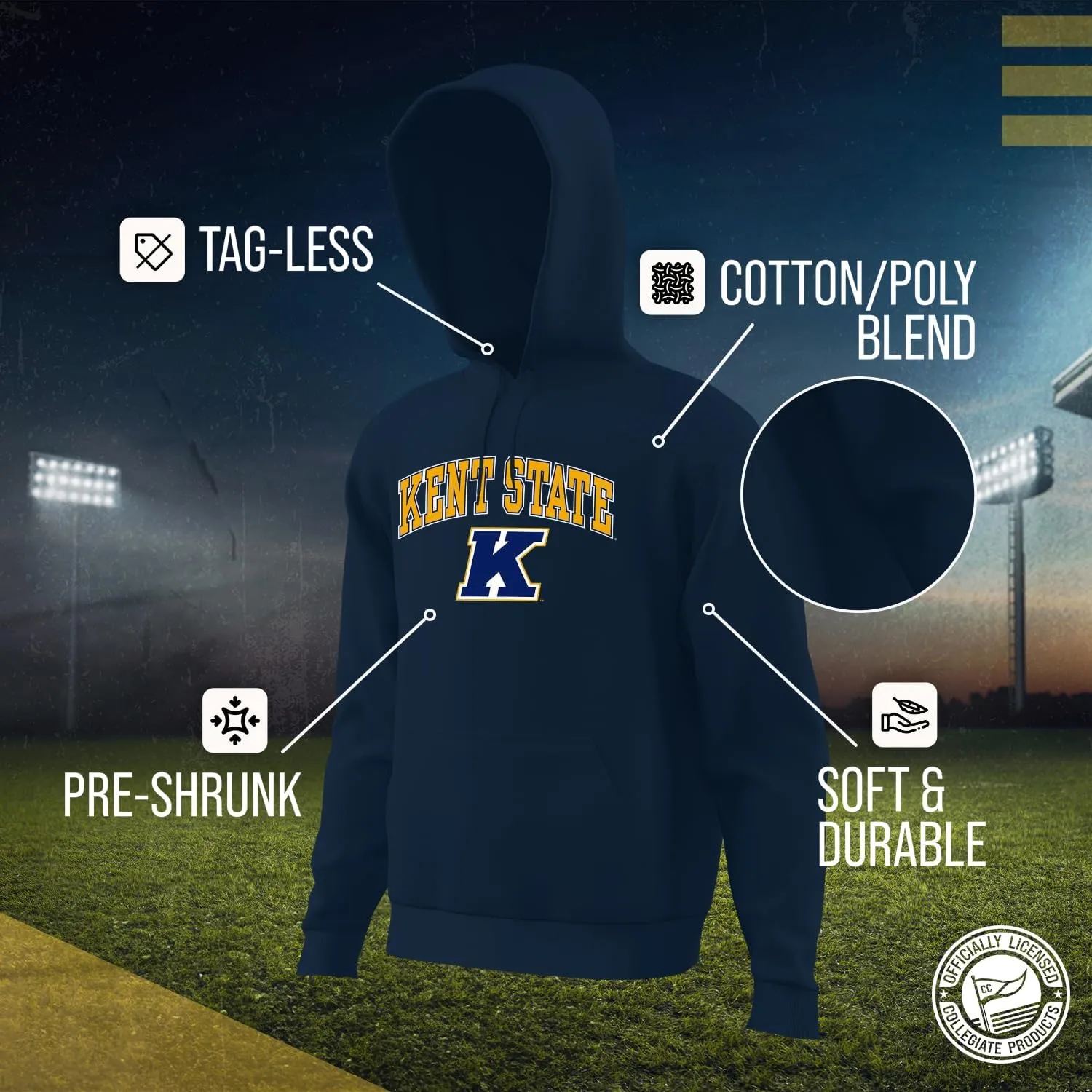 Campus Colors Long Sleeves NCAA Adult Arch & Logo Gameday Unisex Hooded Sweatshirt