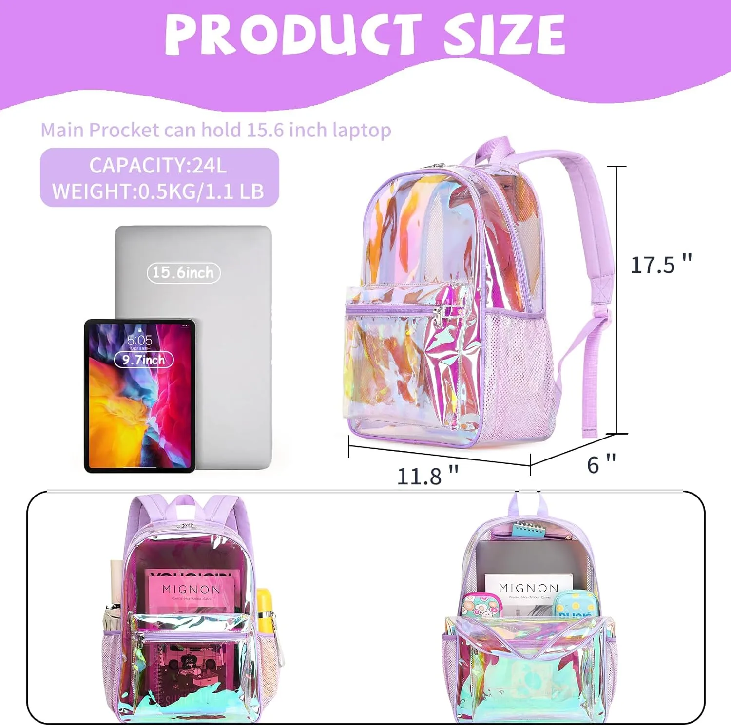CAMTOP Clear Backpack Heavy Duty Transparent Bag See Through BookBag for Student School Work Festival Sport Travel