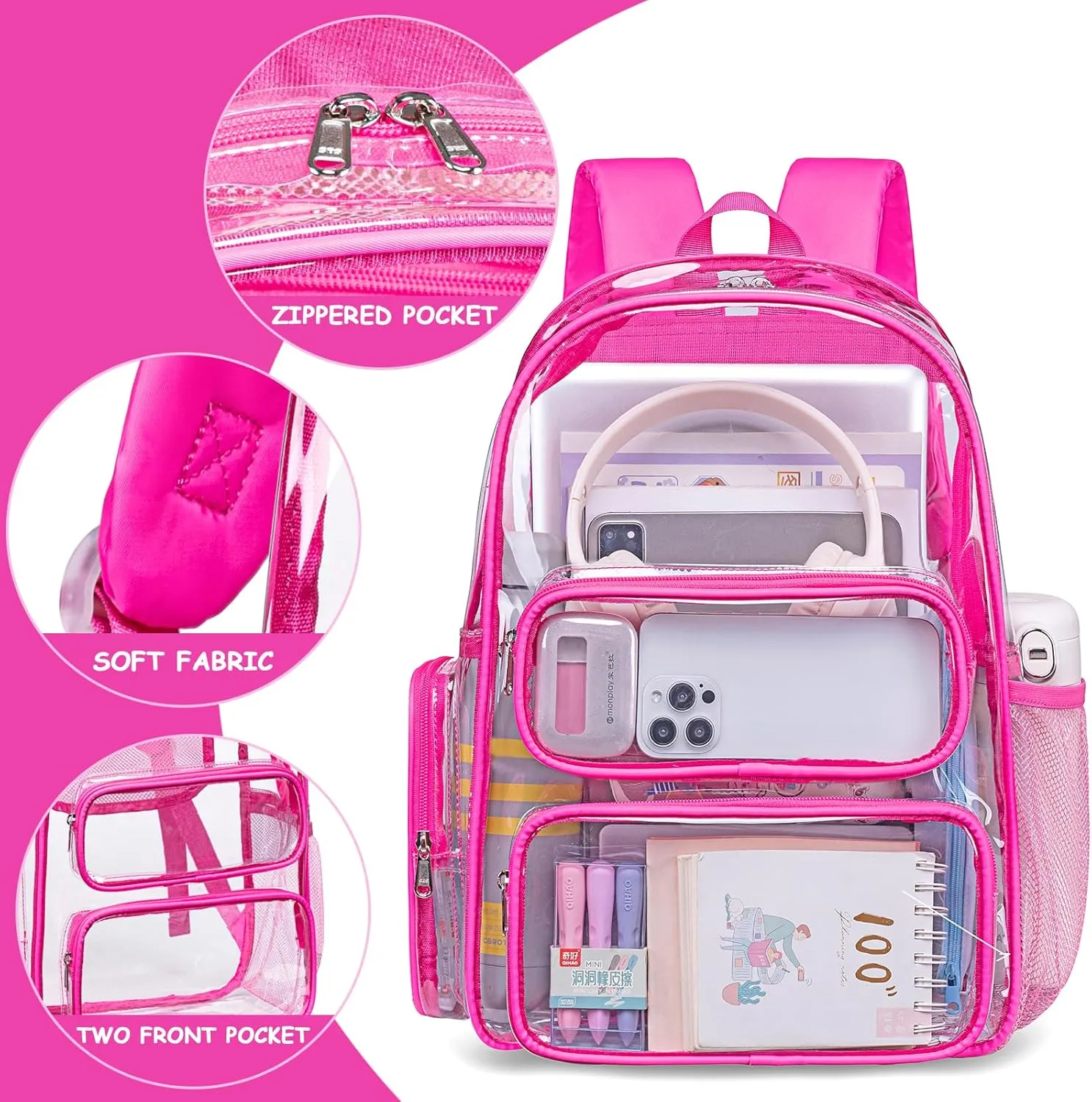 CAMTOP Clear Backpack Heavy Duty Transparent Bag See Through BookBag for Student School Work Festival Sport Travel