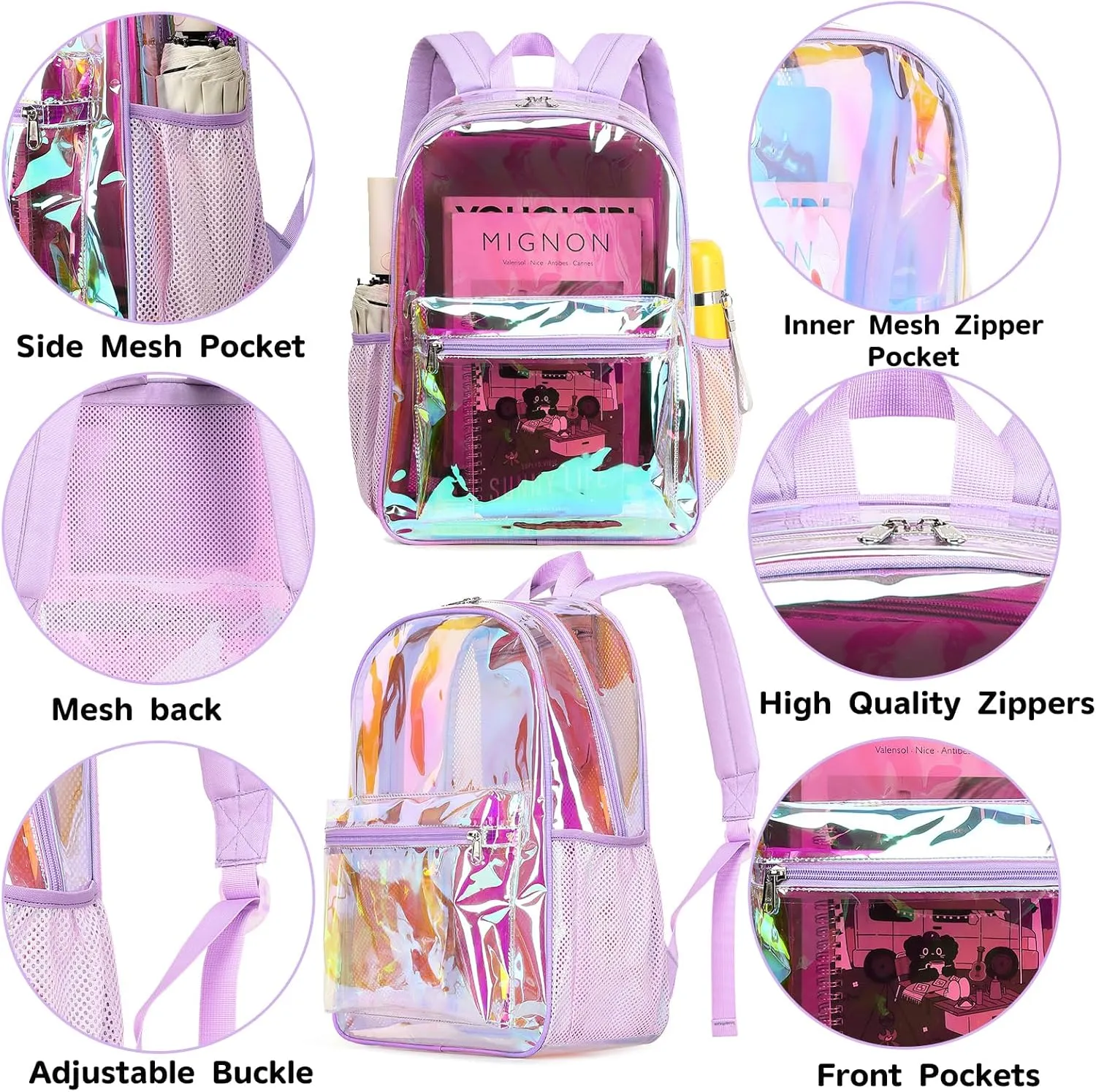 CAMTOP Clear Backpack Heavy Duty Transparent Bag See Through BookBag for Student School Work Festival Sport Travel